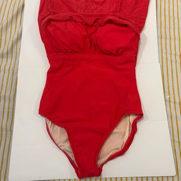 Swim Solutions Crochet Empire Tummy Control Swimdress One Piece Swimsuit - Picture 6 of 9